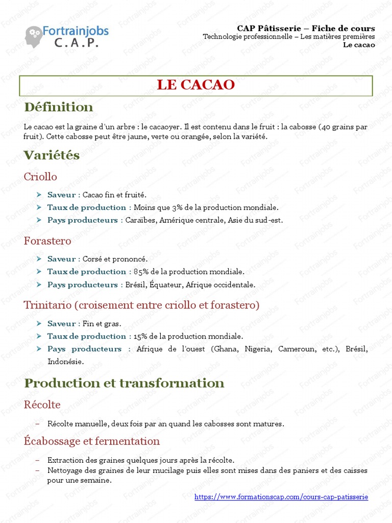 Minceur A Imprimer Jeûne Intermittent Menu Pdf CAP Patisserie Le Cacao | PDF | Solides de cacao | Chocolat