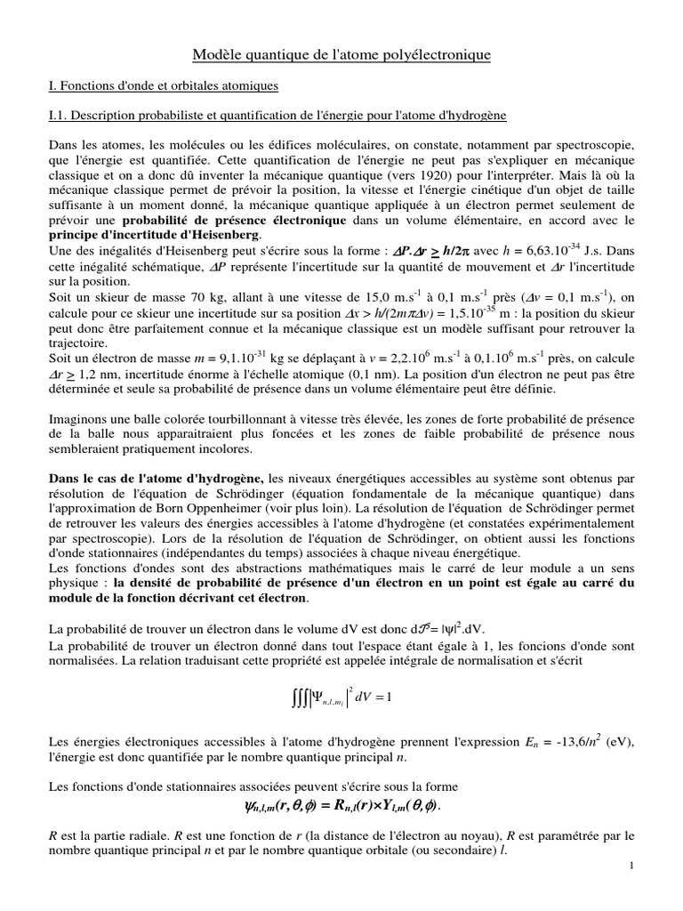 Modèle quantique de l'atome polyélectronique | PDF | Orbitale atomique ...