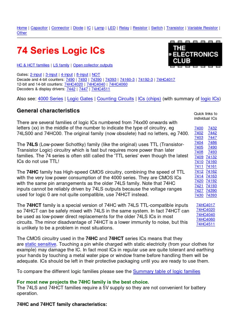 74 Series Logic ICs | PDF | Logic Gate | Electronic Circuits