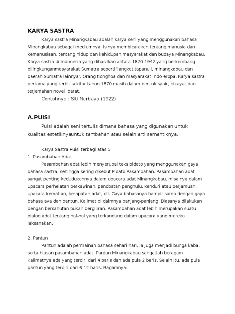 Karya Sastra Minangkabau
