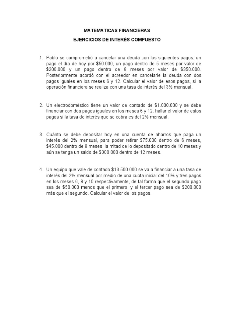 Ejercicios de Interés Compuesto | PDF | Finanzas y dinero