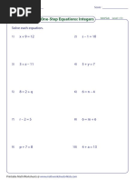 One-Step Equations: Integers: Solve Each Equation