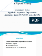 Business Report Writing: Grammar Issues Applied Linguistics Department Academic Year 2019-2020. Semester 192