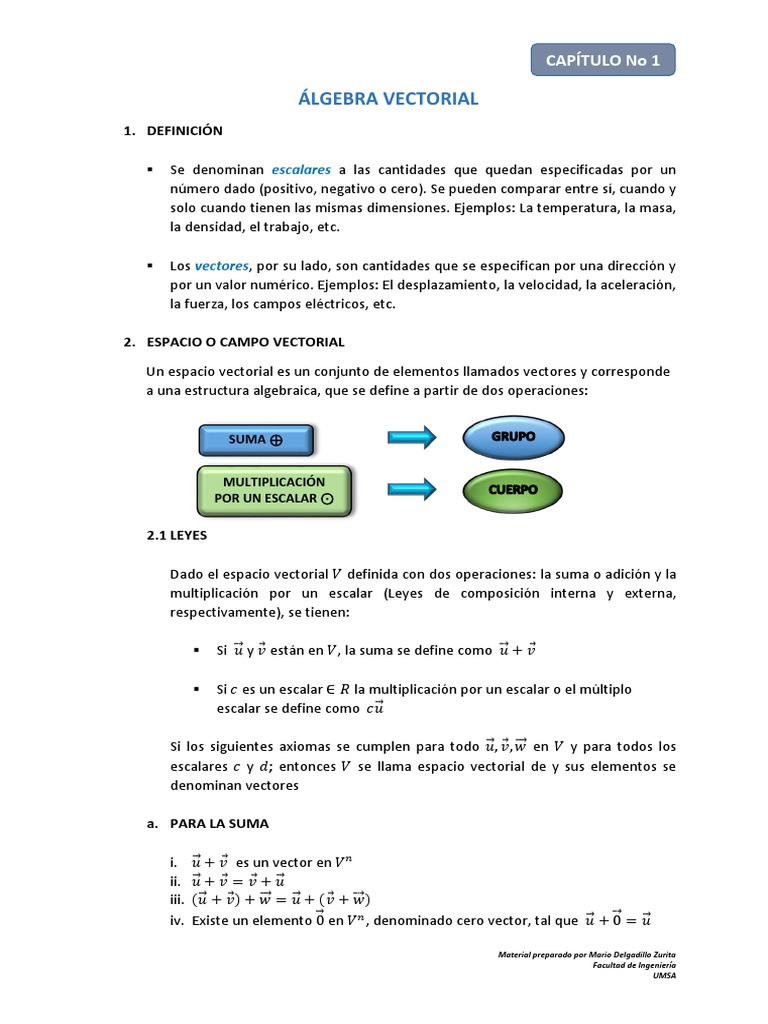 Capítulo No 1 álgebra Vectorial Pdf Espacio Vectorial Escalar