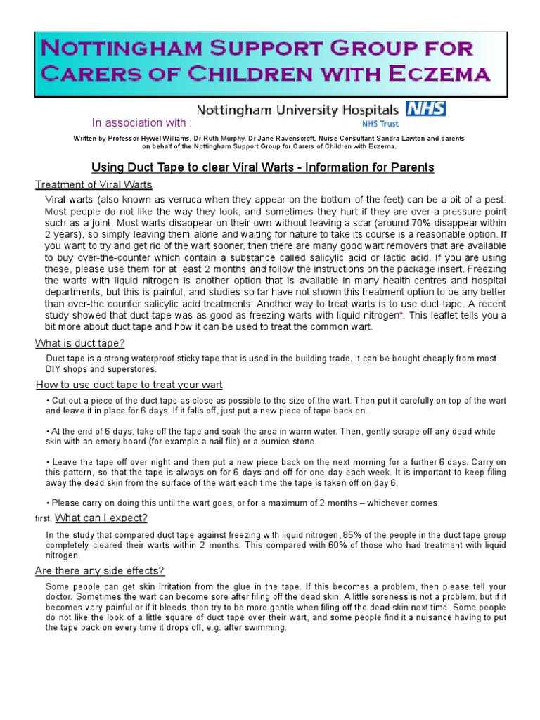 Using Duct Tape To Clear Viral Warts Information For Parents PDF