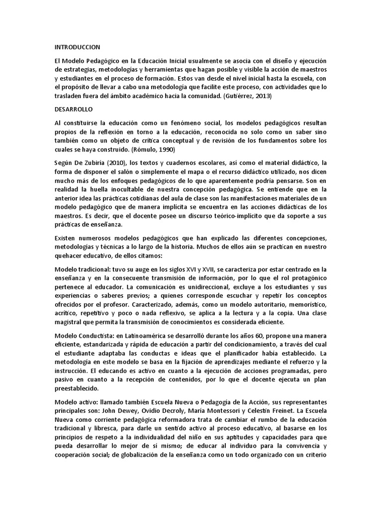 Modelos Pedagógicos en Educación Inicial | PDF | Constructivismo ...