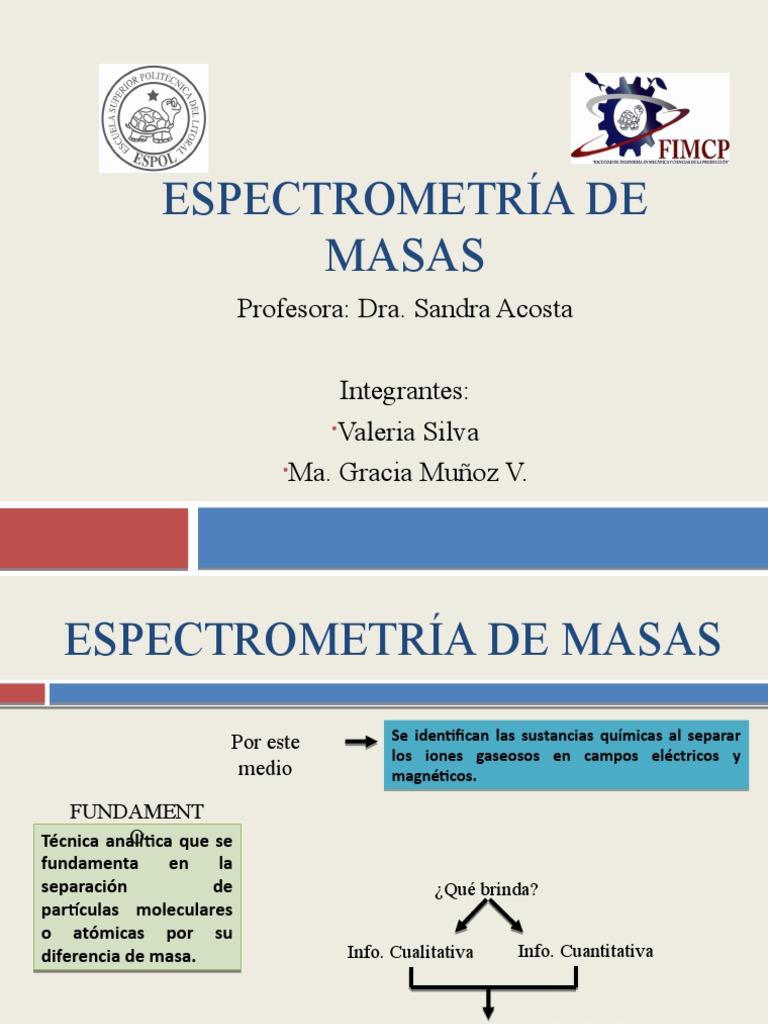 ESPECTROMETRÍA DE MASAS Presentacion | PDF | Ion | Espectrometría de masas