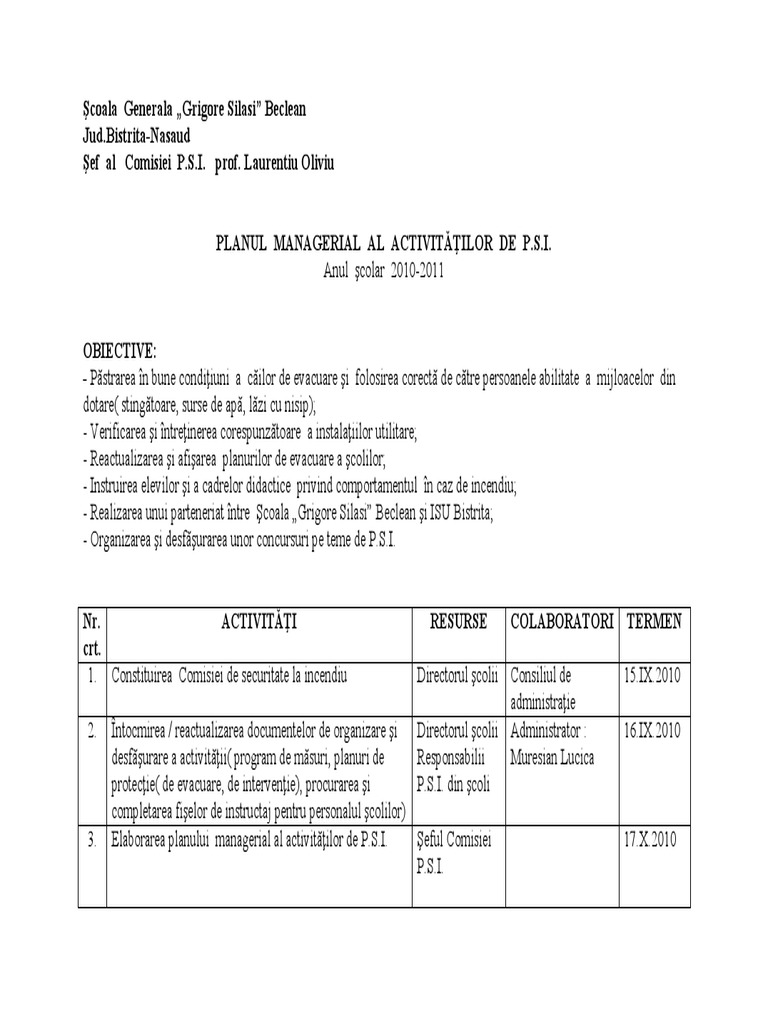 Plan Managerial PSI | PDF
