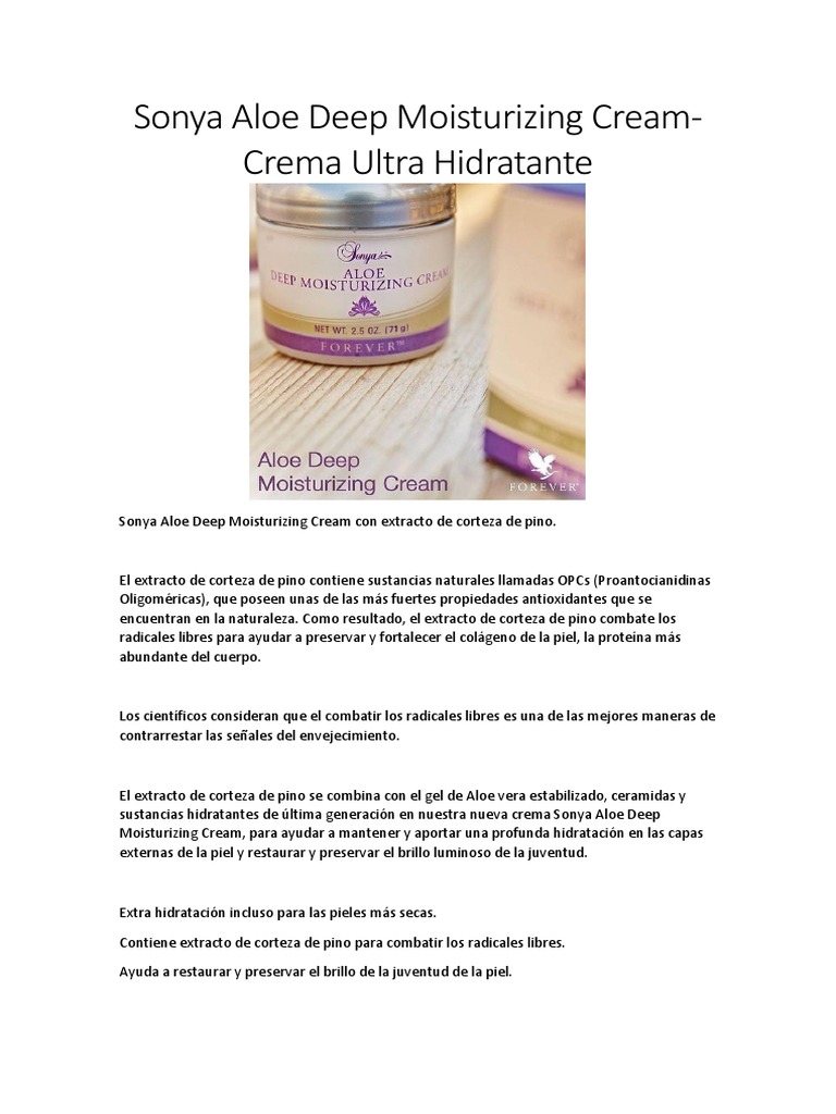 Sonya Aloe Deep Moisturizing Cream PDF Piel Biología