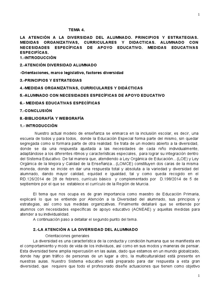 Atención a la Diversidad Educativa | PDF | Plan de estudios | Evaluación