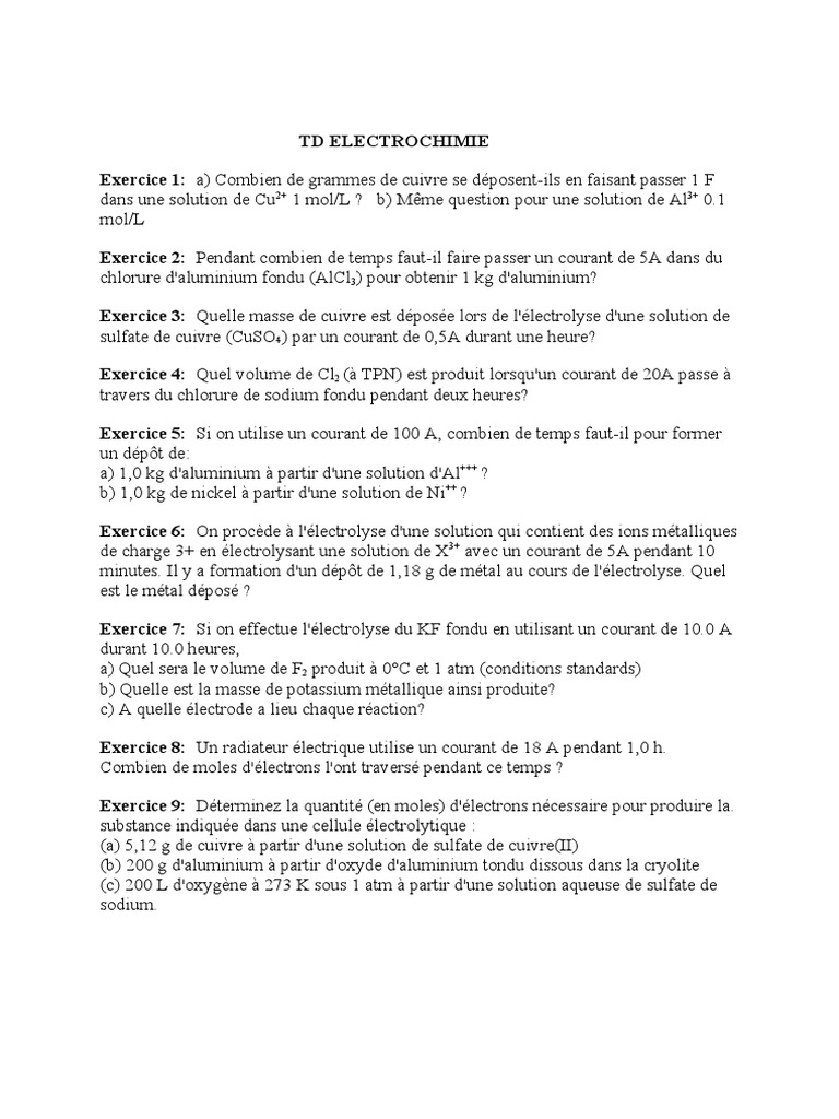 TD Electrochimie | PDF | Cuivre | Matériaux