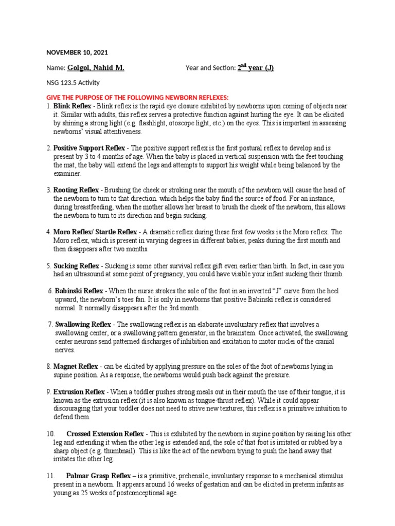 An Analysis of Newborn Reflexes and the Advantages and Disadvantages of