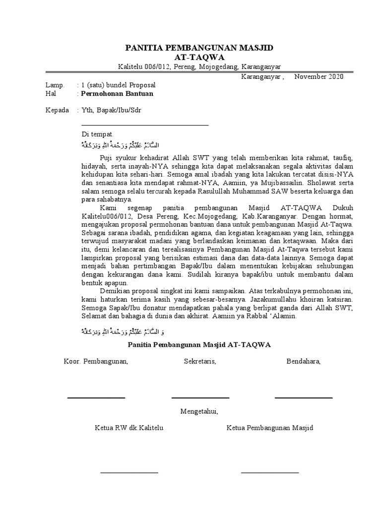 Proposal Bantuan Pembangunan Masjid | PDF | Karier & Perkembangan