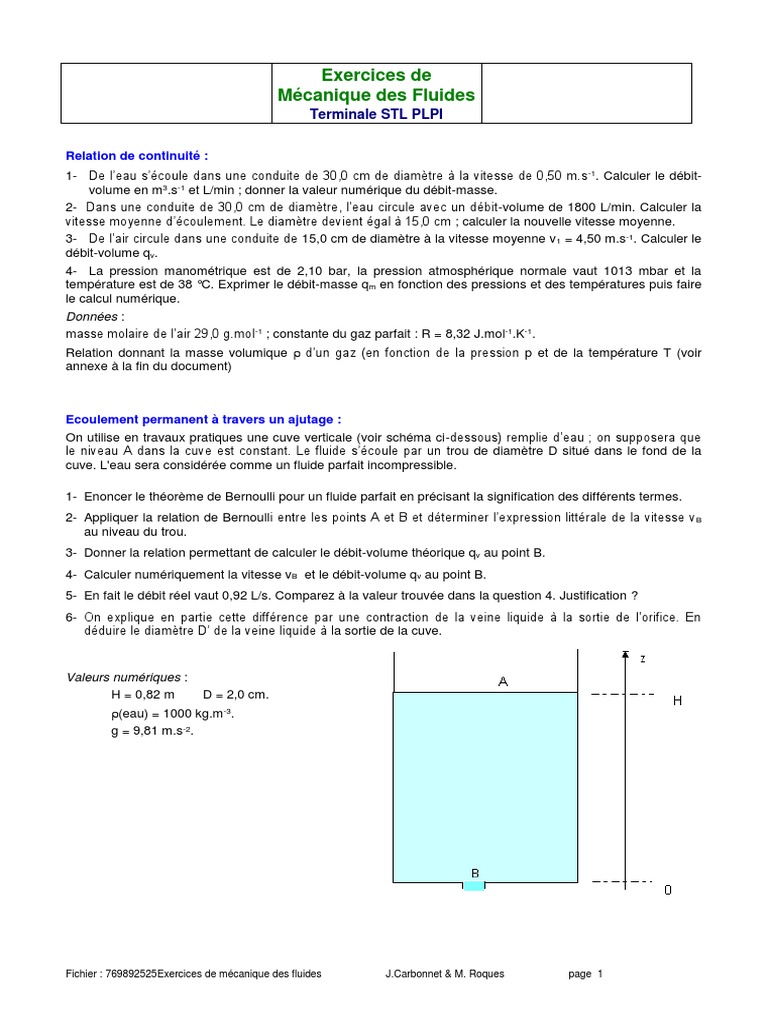 On Considère Le Schéma D une Centrale Hydroélectrique Exercice Exercices de Mécanique Des Fluides: Terminale STL PLPI | PDF | Pression |  Nombre de Reynolds