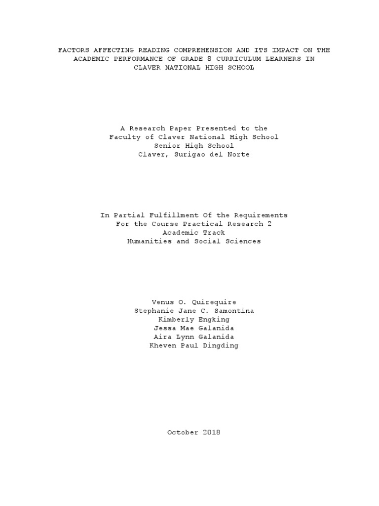 Impact of Reading Factors on Grade 8 Performance | PDF | Reading ...