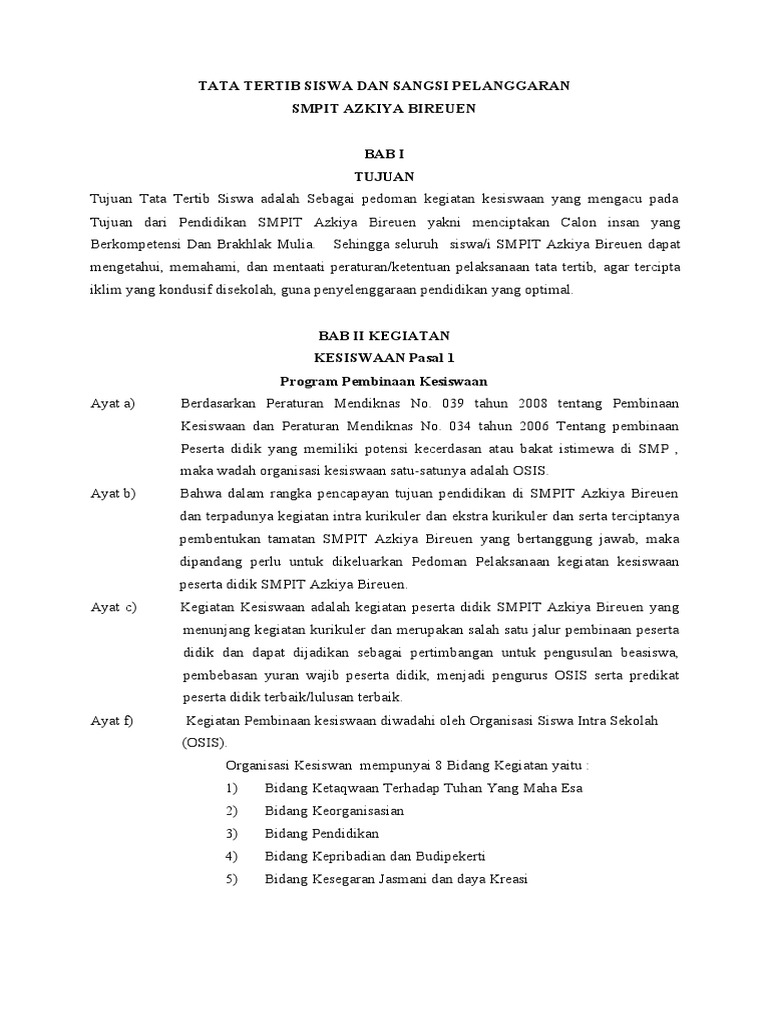 Tata Tertib Siswa SMPIT Azkiya | PDF | Karier & Perkembangan