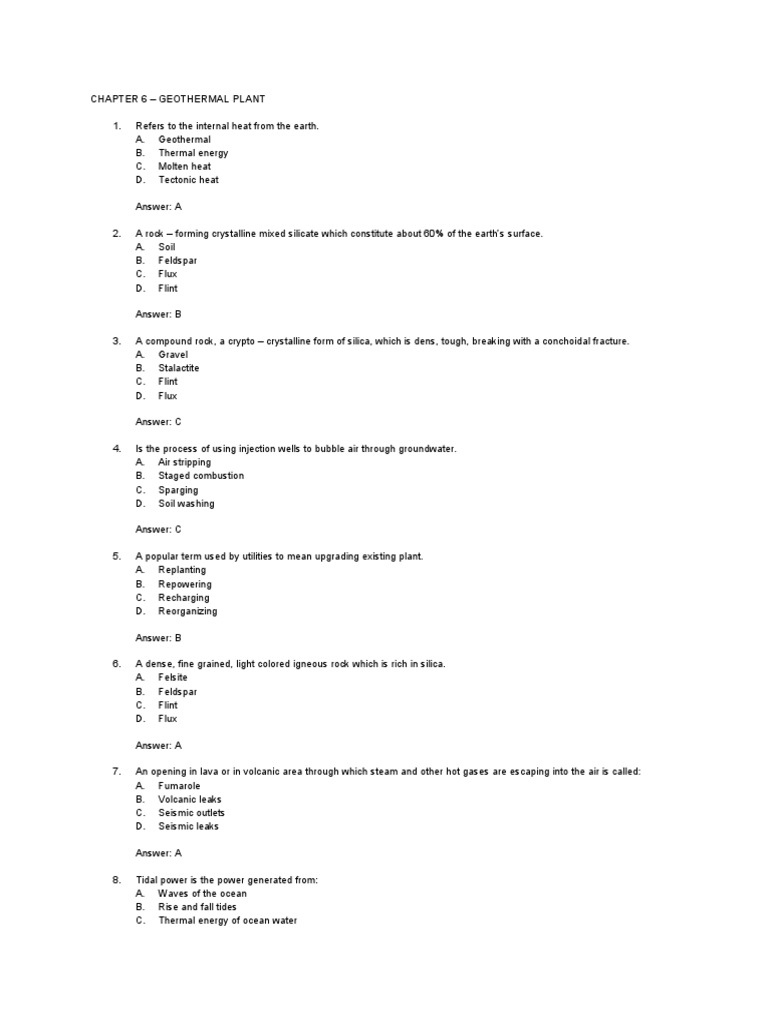Chapter 6 Geothermal Power Plant Reviewer PDF Applied And