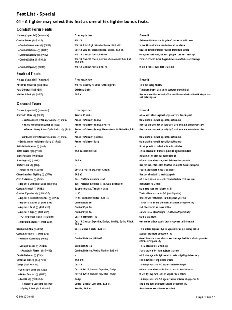 Feat List - Special: 01 - A Fighter May Select This Feat As One of His ...