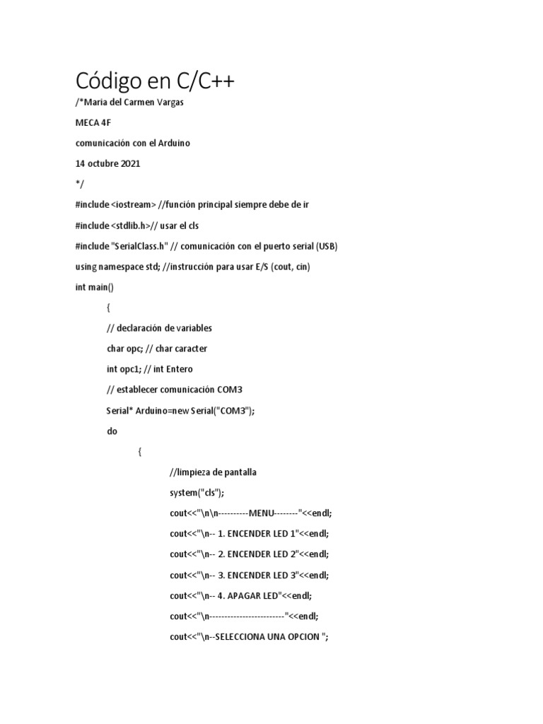 Control de LEDs con C++ y Arduino | PDF | C ++ | Software Unix