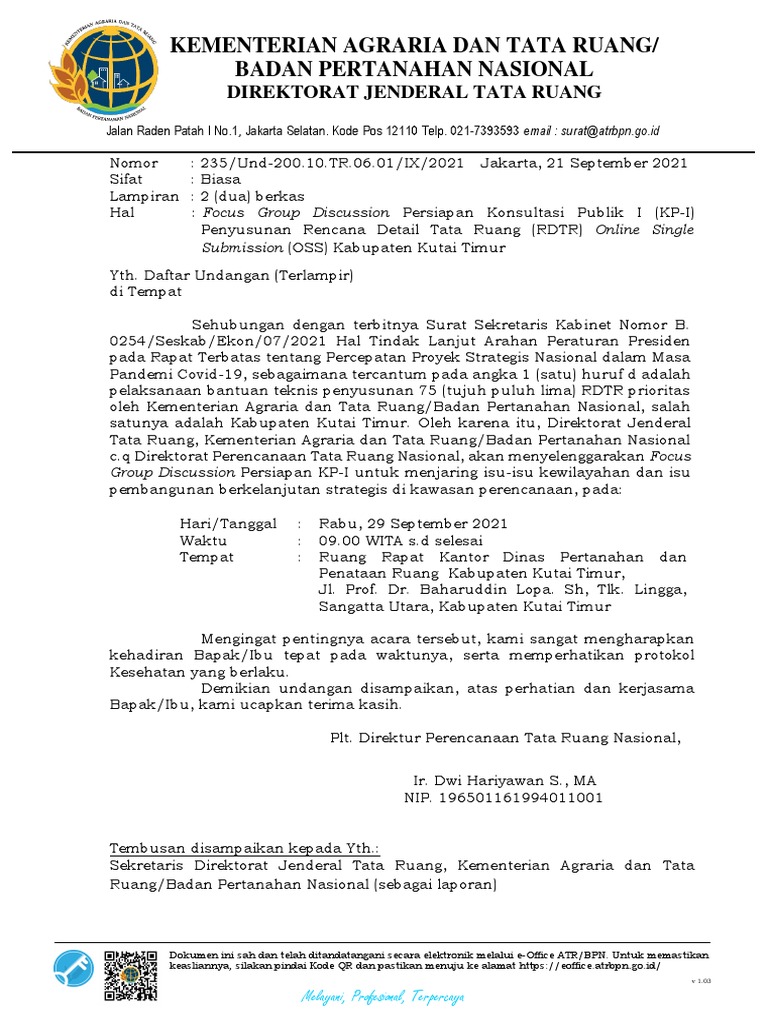 Undangan FGD RDTR Kabupaten Kutai Timur | PDF