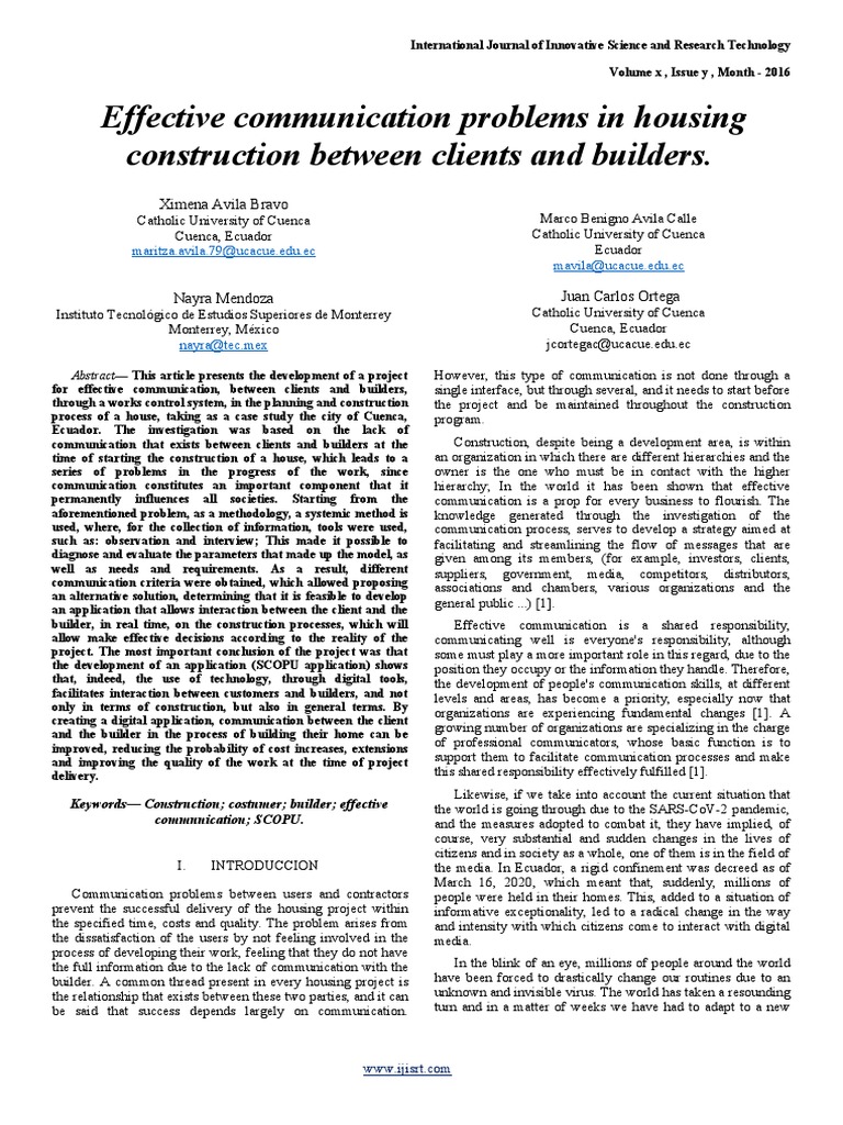 Effective Communication Problems in Housing Construction Between ...