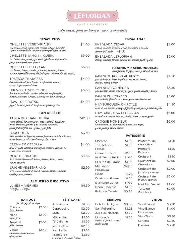 Menú Desayunos de LeFlorian | PDF | Hamburguesas | Alimentos