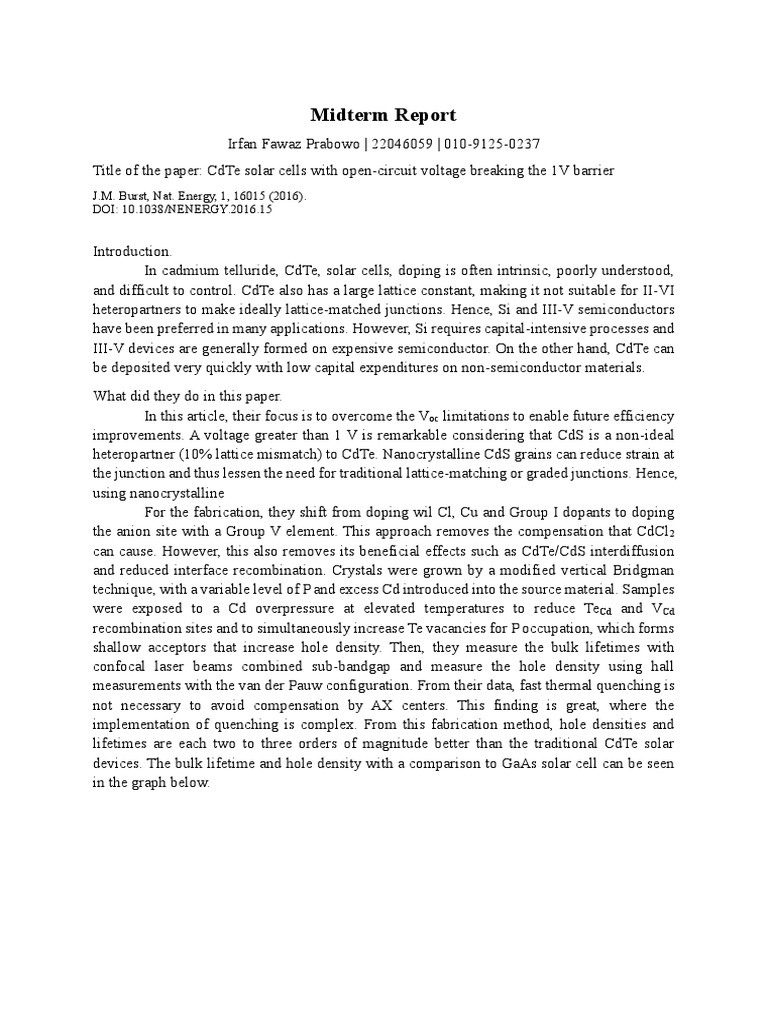 Cdte Solar Cells With Open Circuit Voltage Pdf Solar Cell Doping