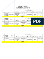 Time Table Kindergarten 1: No. Student Name Time Days and Subjects Monday Tuesday Wednesday Thursday Friday