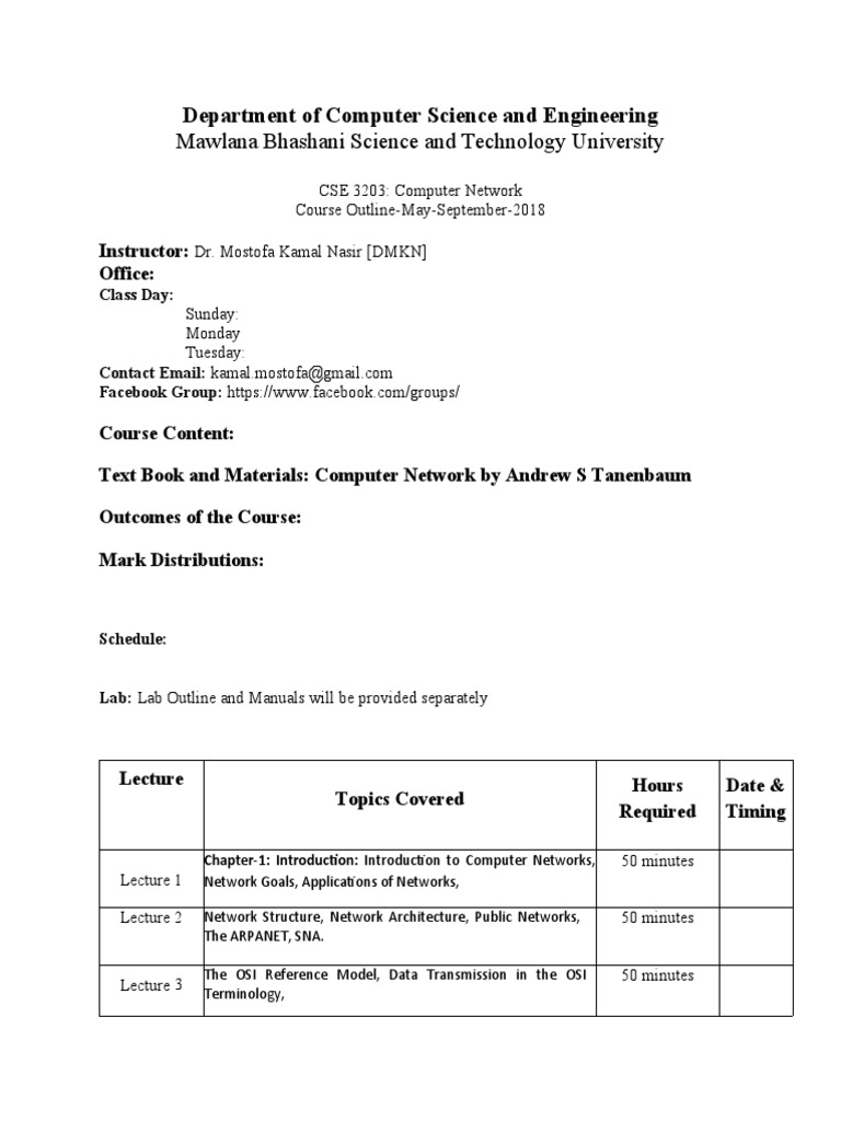 Course Outline-Computer-Network - Lecture-MKN1 | PDF | Computer Network ...