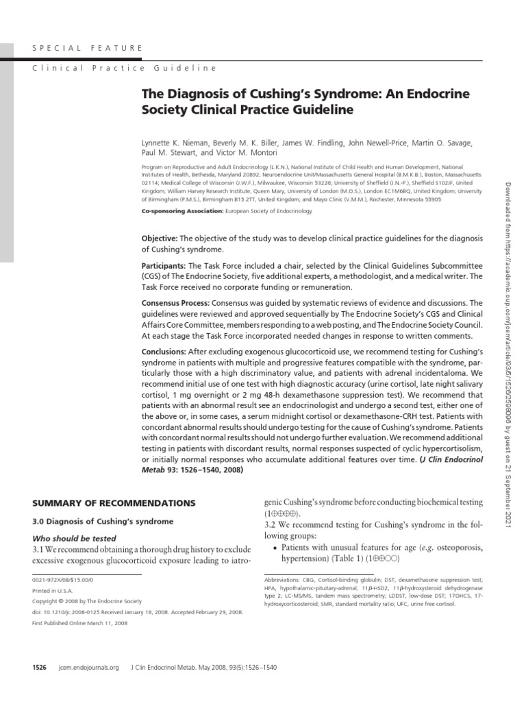 The Diagnosis of Cushing's Syndrome An Endocrine Society Clinical
