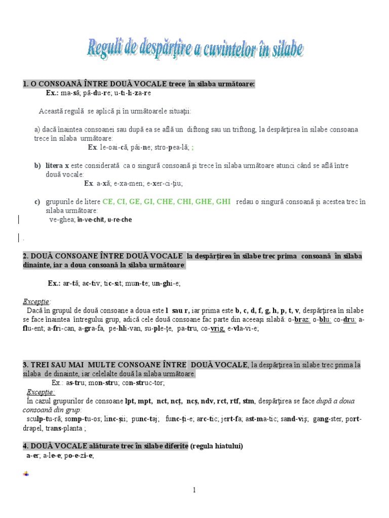 Reguli de Despartire A Cuvintelor in Silabe | PDF