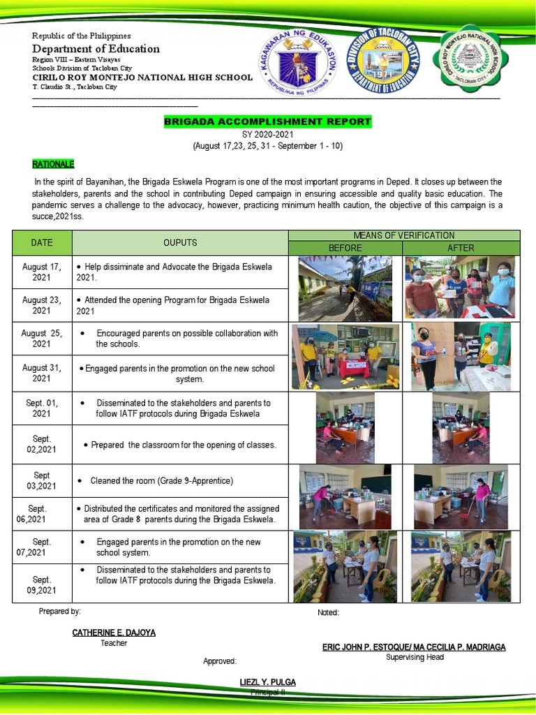 Brigada Eskwela 2021 Accomplishment Report | PDF