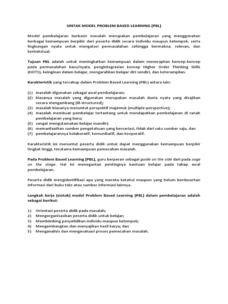 Sintak Problem Based Learning Pdf