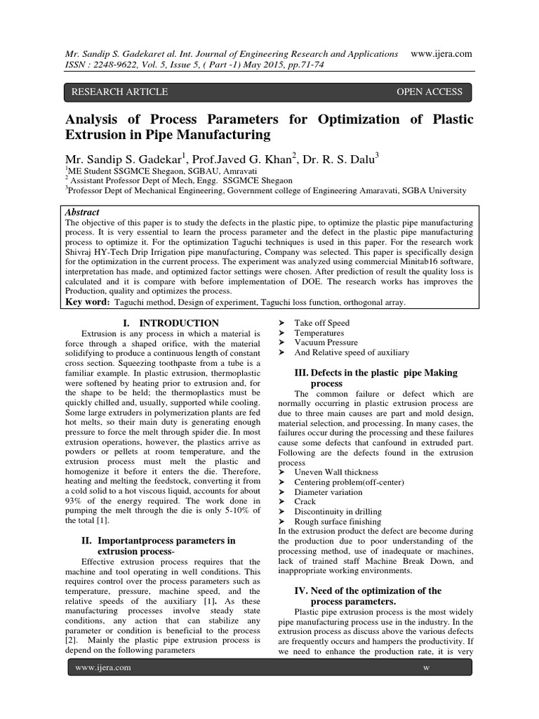 Optimizing Plastic Pipe Extrusion Process | PDF | Extrusion | Building ...