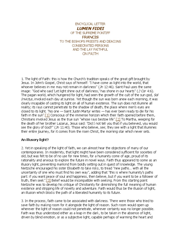 Pope Francis Lumen Fidei Excerpts PDF Faith Jesus