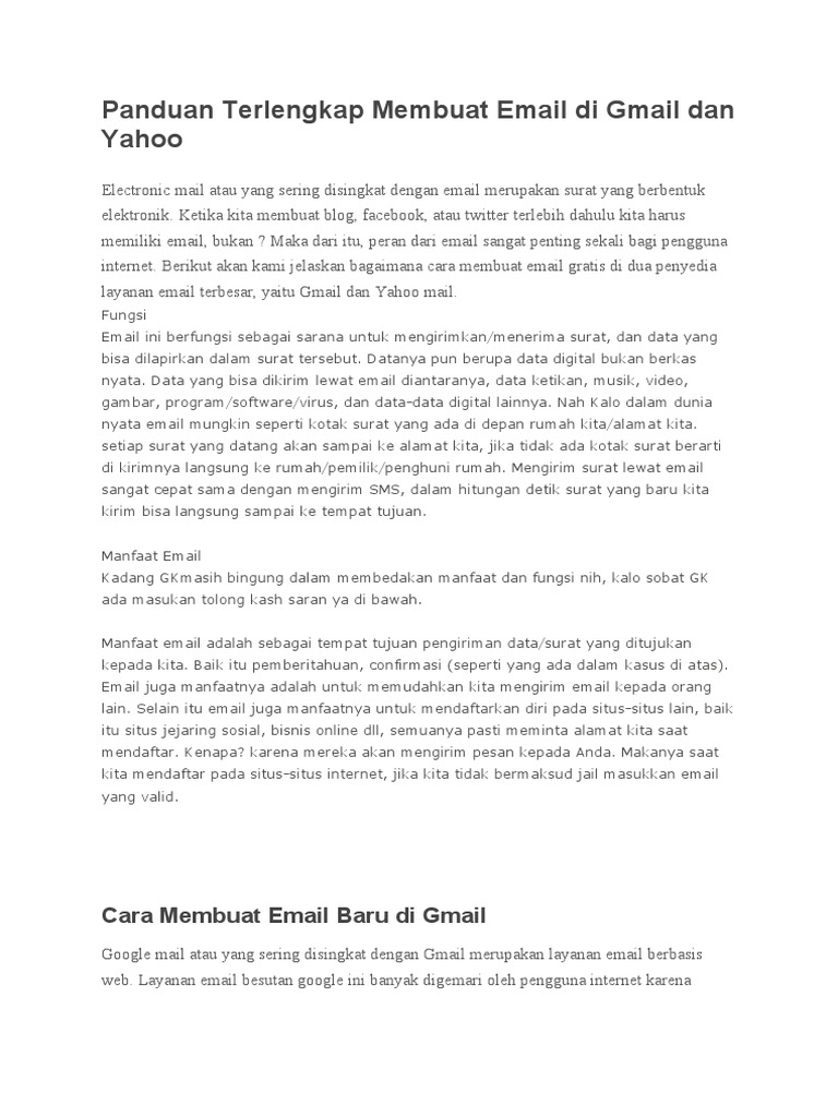 Panduan Lengkap Membuat Email Gratis | PDF