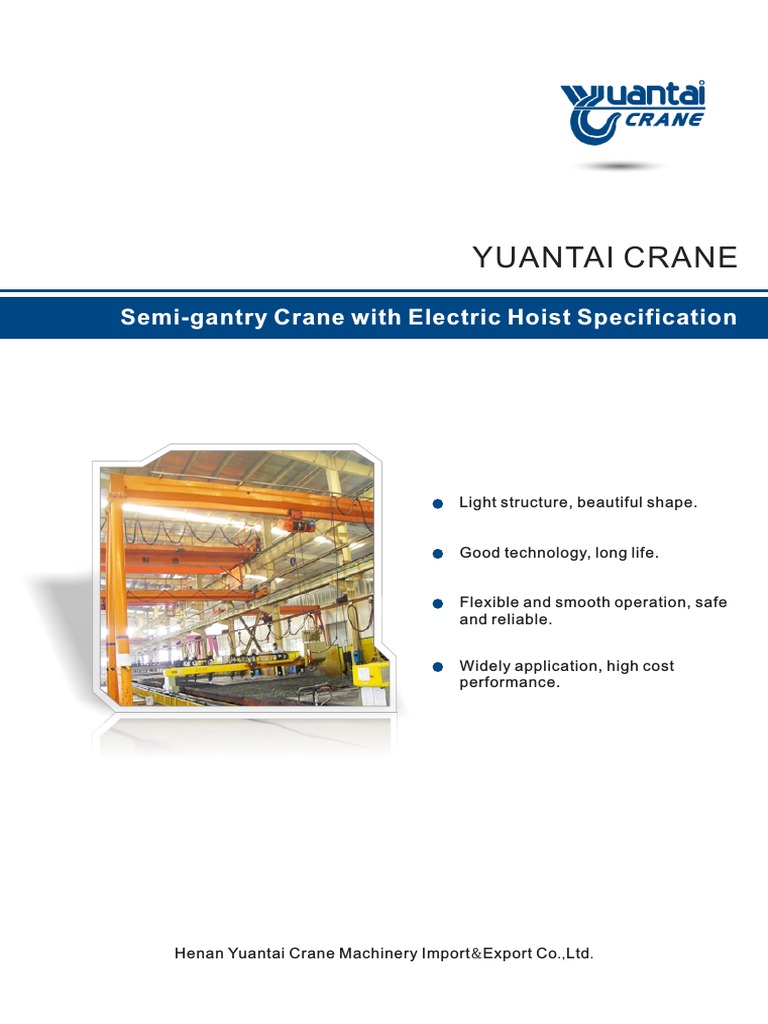 Semi-Gantry Crane with Electric Hoist Specs | PDF | Crane (Machine ...