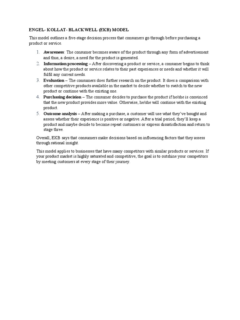EKB Model: 5 Stages of Consumer Decisions | PDF | Business