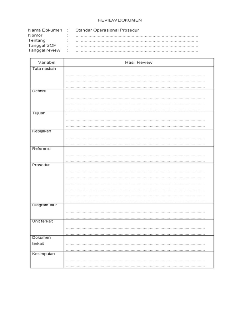 SOP Review dan Format Tabel SOP | PDF | Komputer | Teknologi & Rekayasa