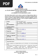 Product Manual For A.C. Static Direct Connected Watthour Smart Meter - Class 1 and Class 2 ACCORDING TO IS 16444 (PART 1) :2015