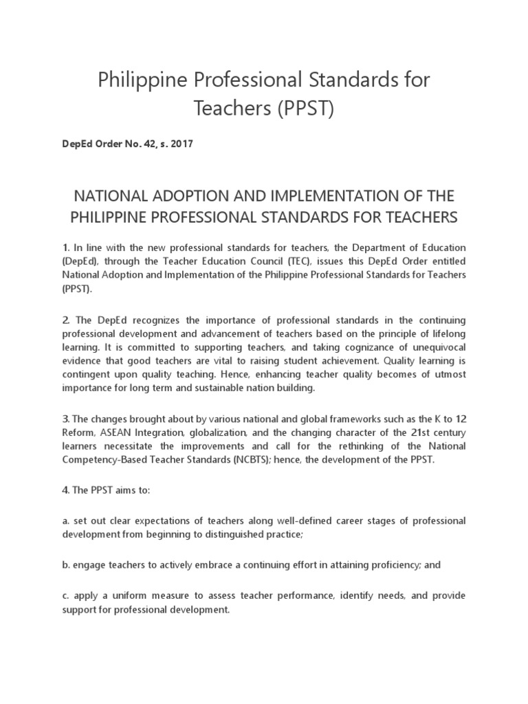 Philippine Professional Standards For Teachers (PPST) | PDF | Learning ...