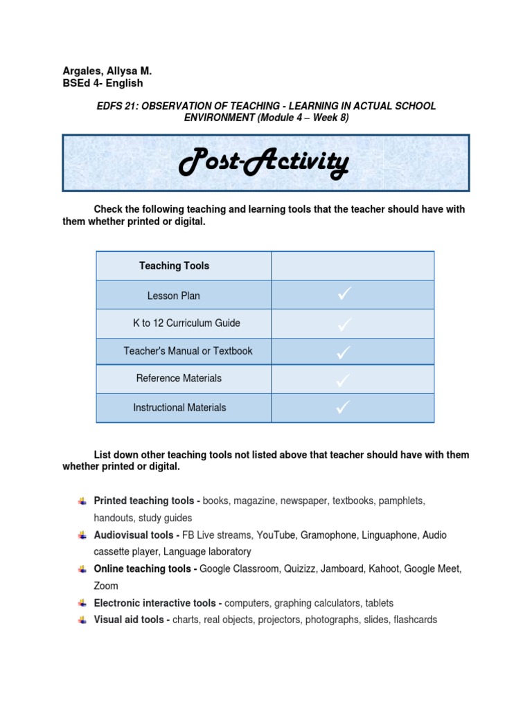 Post Activity 1 - EDFS 21 | PDF