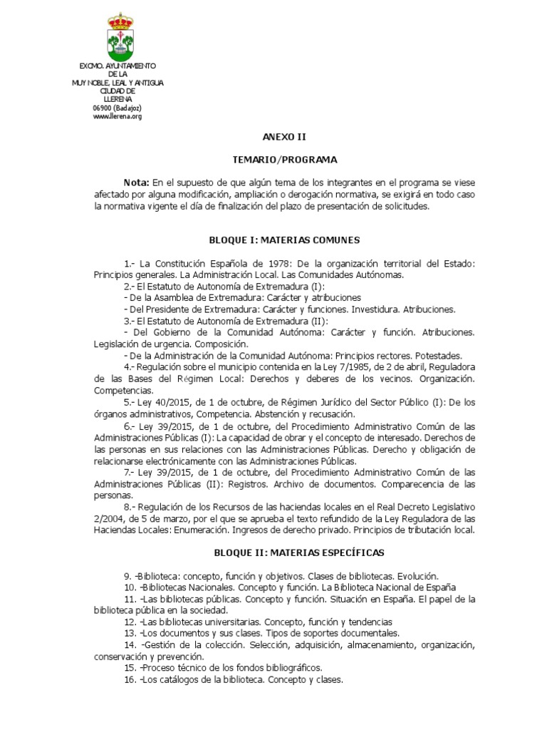 Temario Oposiciones Bibliotecas PDF | PDF | Bibliotecas