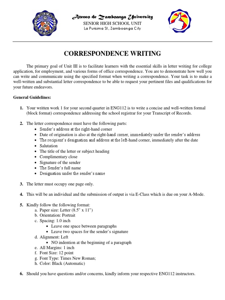 Guidelines Letter Correspondence PDF