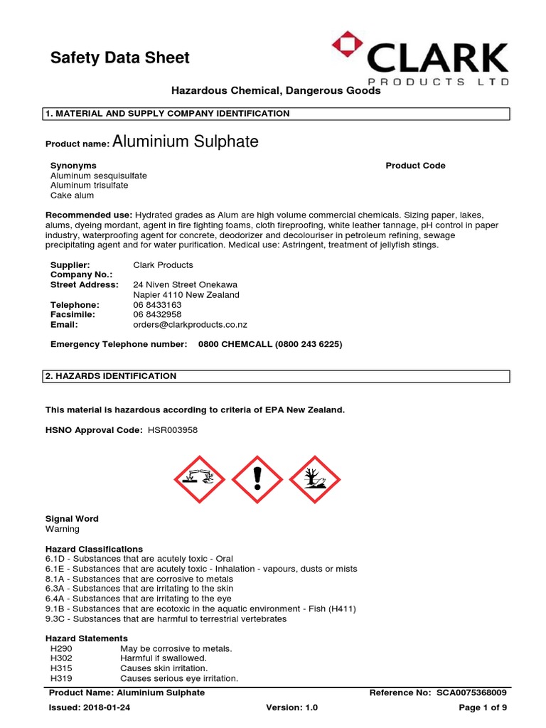 Aluminium Sulphate Safety Data Sheet PDF