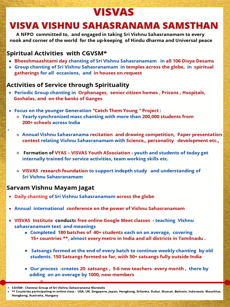 Global Vishnu Sahasranamam Initiatives | PDF | Religion & Spirituality