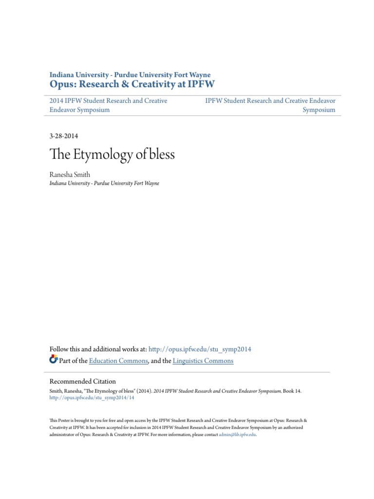 The Etymology of Bless Opus Research & Creativity at IPFW PDF(00)