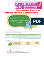 Decimales Hasta El Orden de Las Centésimas para Quinto de Primaria