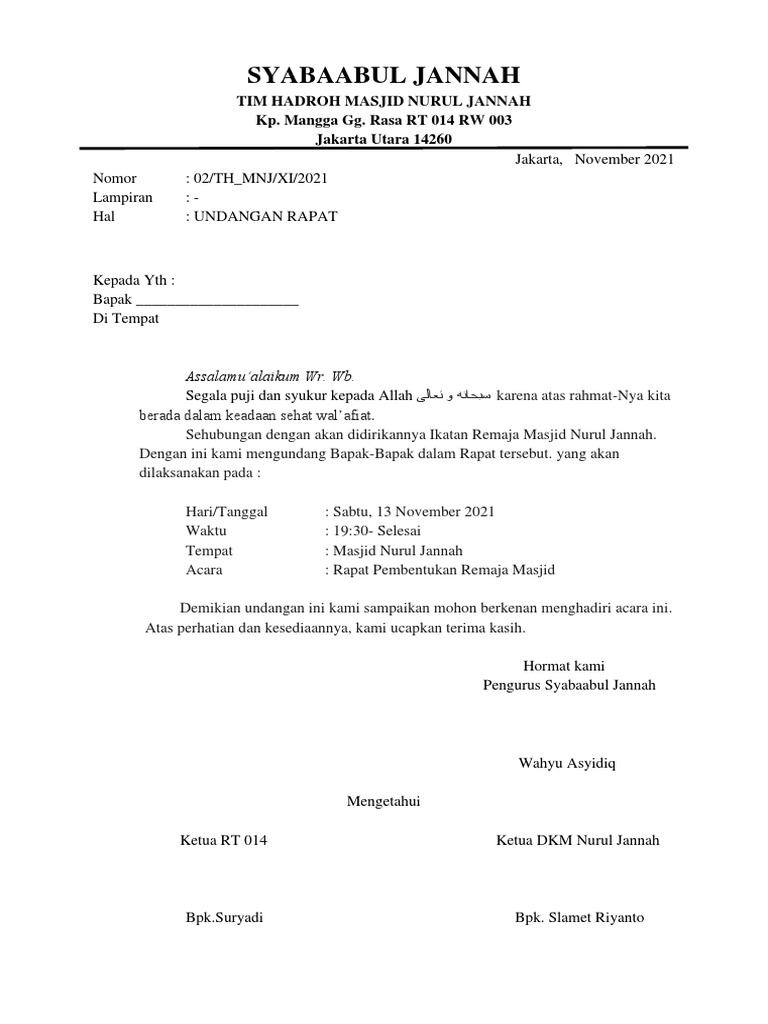 Contoh Surat Undangan Remaja Masjid | PDF