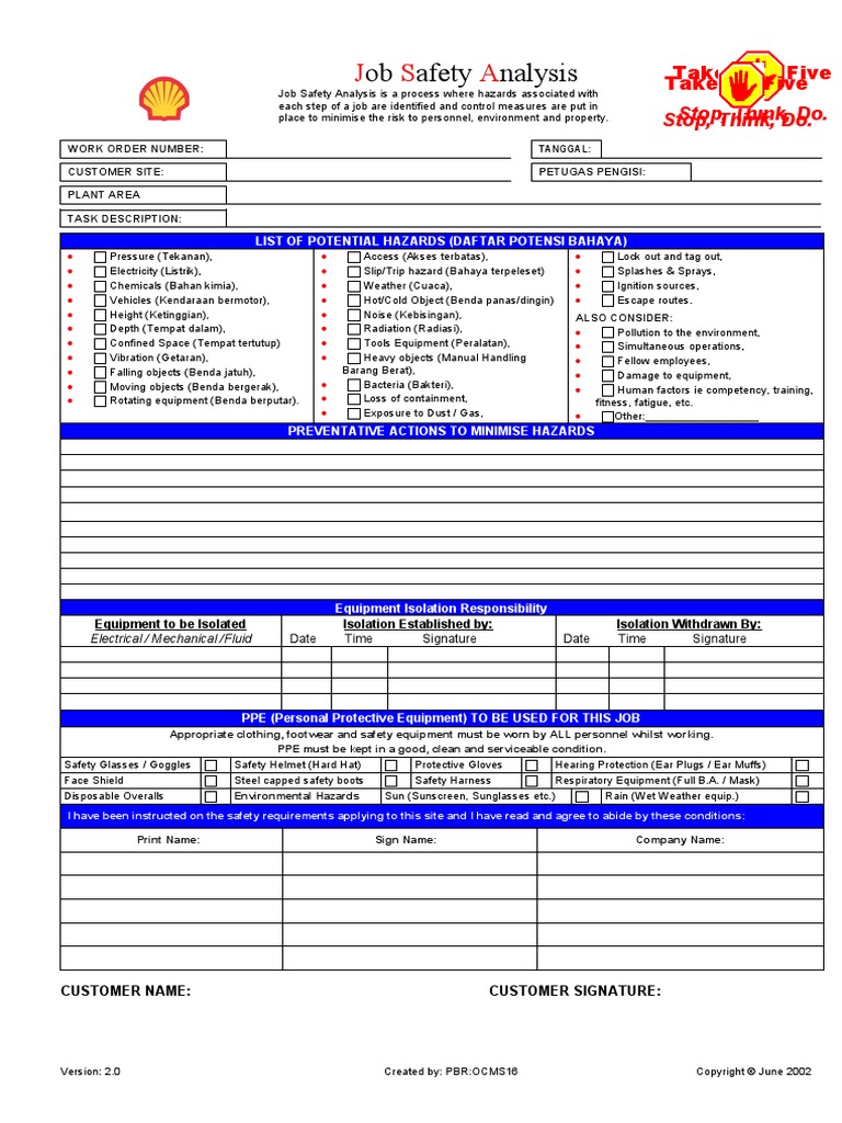 JSA-Template 2009 - 06 | PDF | Personal Protective Equipment | Safety